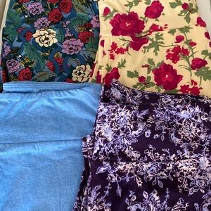 4 Pairs NEW LuLaRoe OS Leggings Florals and Solid Blue
